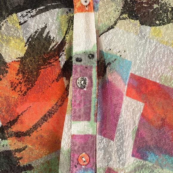 Ali milles Colorful Abstract Button Down Shirt high low 3/4 sleeves - Picture 2 of 6